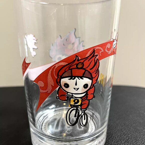 2008 McDonalds Beijing Olympics Glass Collectors Mug Red HuanHuan Cycling 16 oz - Picture 4 of 6